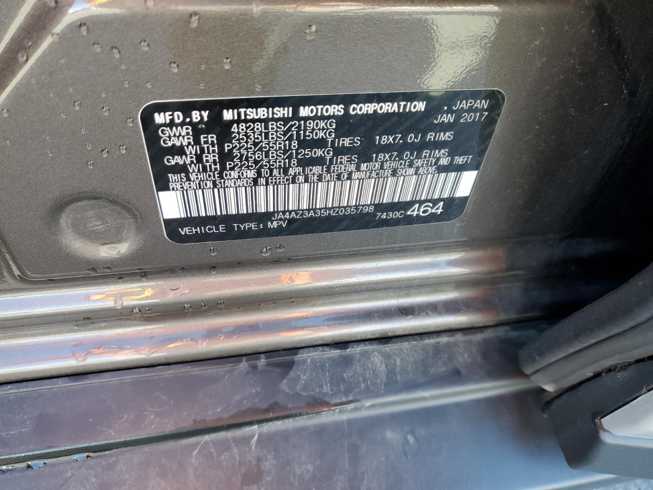 2017 Mitsubishi Outlander Se VIN: JA4AZ3A35HZ035798 Lot: 87012145