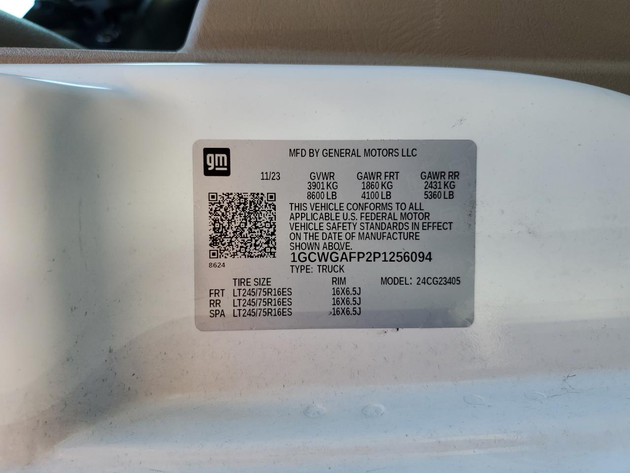 2023 Chevrolet Express G2500 VIN: 1GCWGAFP2P1256094 Lot: 87431305