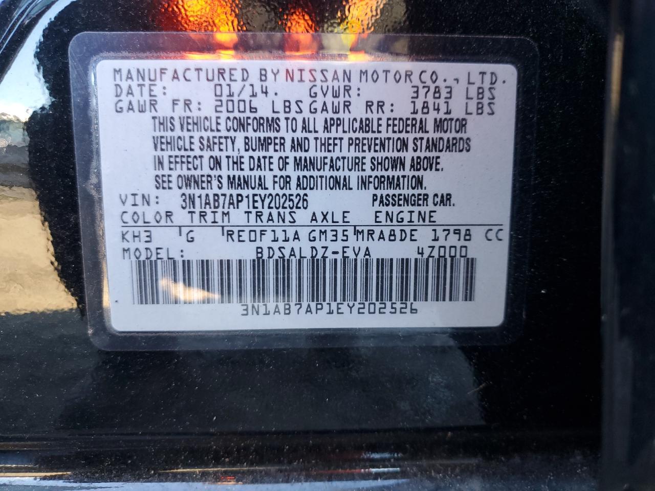 2014 Nissan Sentra S VIN: 3N1AB7AP1EY202526 Lot: 85867295