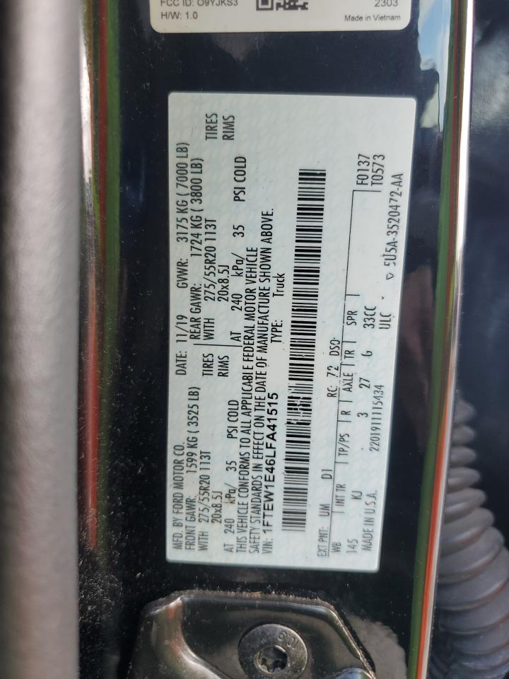 2020 Ford F150 Supercrew VIN: 1FTEW1E46LFA41515 Lot: 82226455