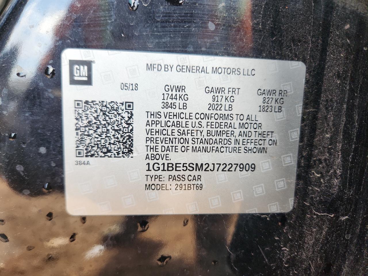 2018 Chevrolet Cruze Lt VIN: 1G1BE5SM2J7227909 Lot: 84964745