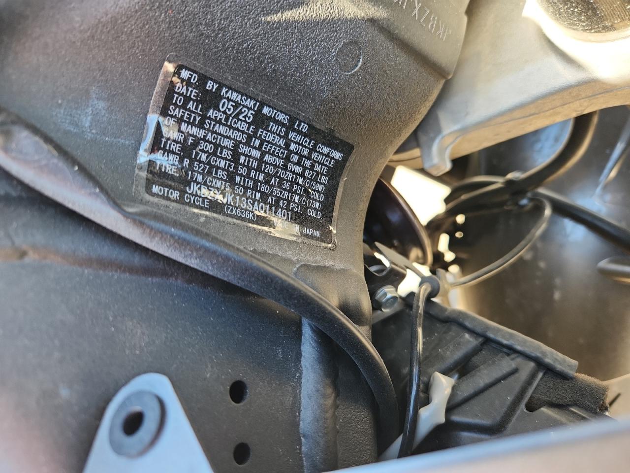 2025 Kawasaki Zx636 K VIN: JKBZXJK13SA011401 Lot: 86821445