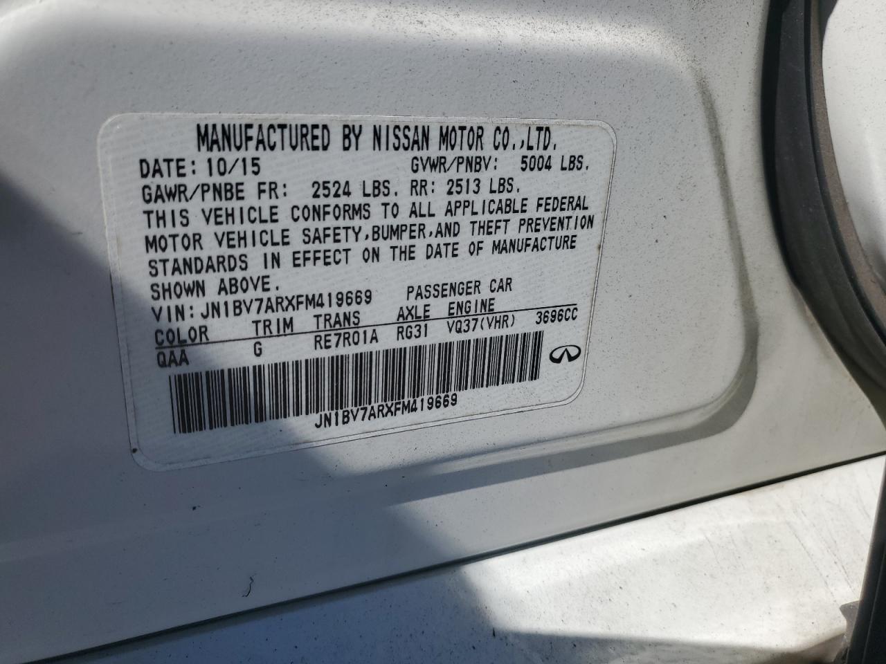 2015 Infiniti Q50 Base VIN: JN1BV7ARXFM419669 Lot: 86626305