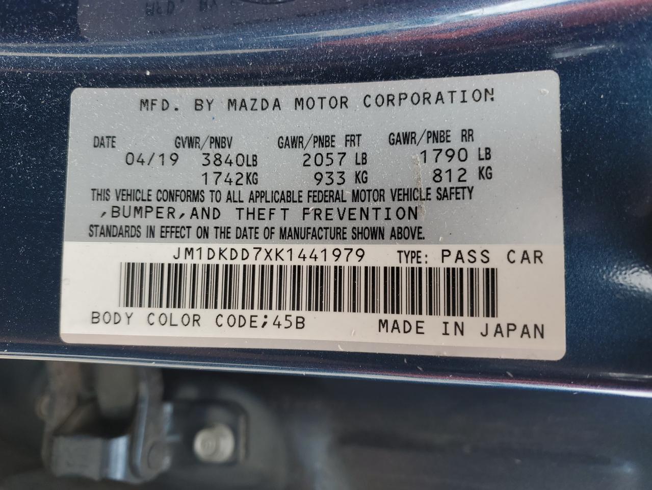 2019 Mazda Cx-3 Grand Touring VIN: JM1DKDD7XK1441979 Lot: 85136685