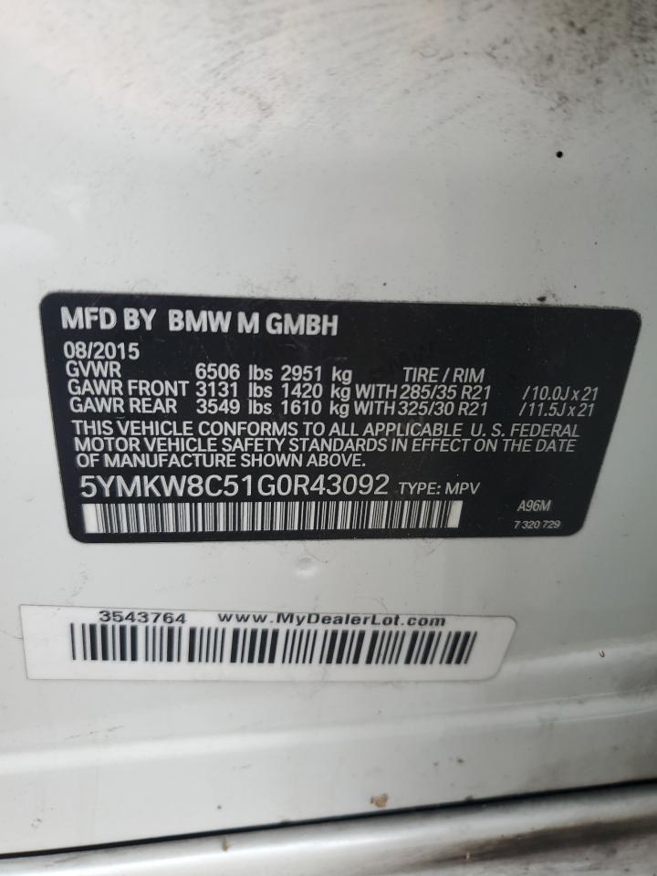 2016 BMW X6 M VIN: 5YMKW8C51G0R43092 Lot: 90466835