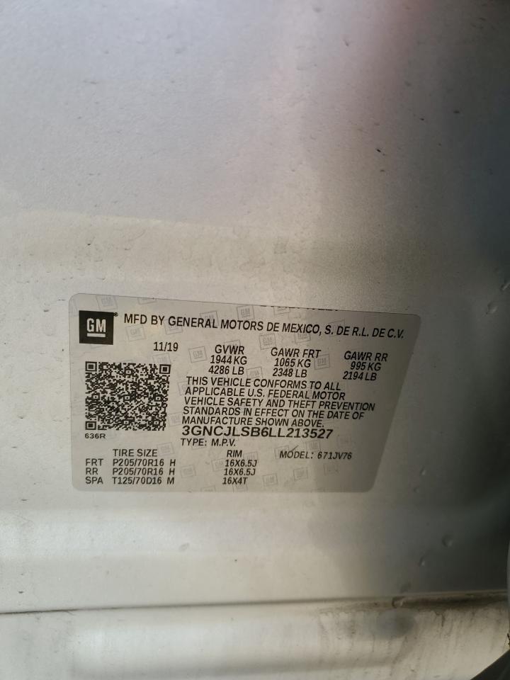 2020 Chevrolet Trax 1Lt VIN: 3GNCJLSB6LL213527 Lot: 84623415