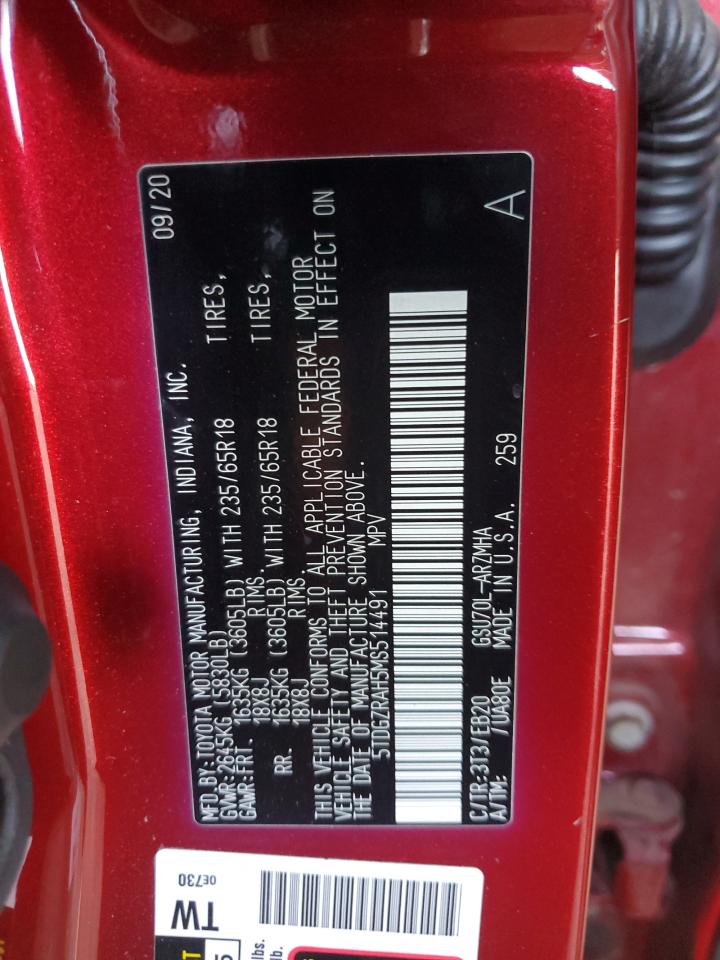 2021 Toyota Highlander Xle VIN: 5TDGZRAH5MS514491 Lot: 85330635