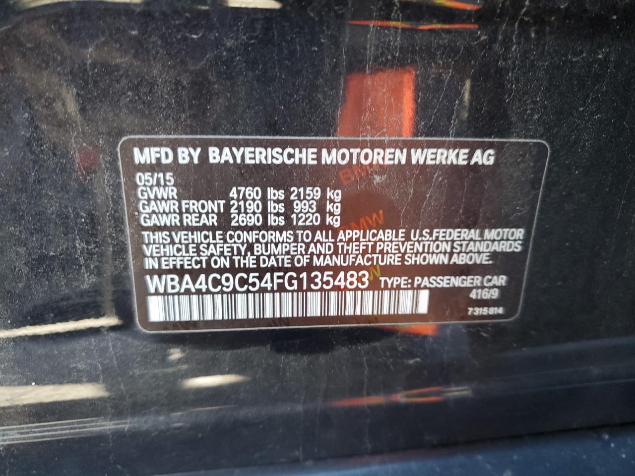 2015 BMW 428 Xi Gran Coupe Sulev VIN: WBA4C9C54FG135483 Lot: 85811735