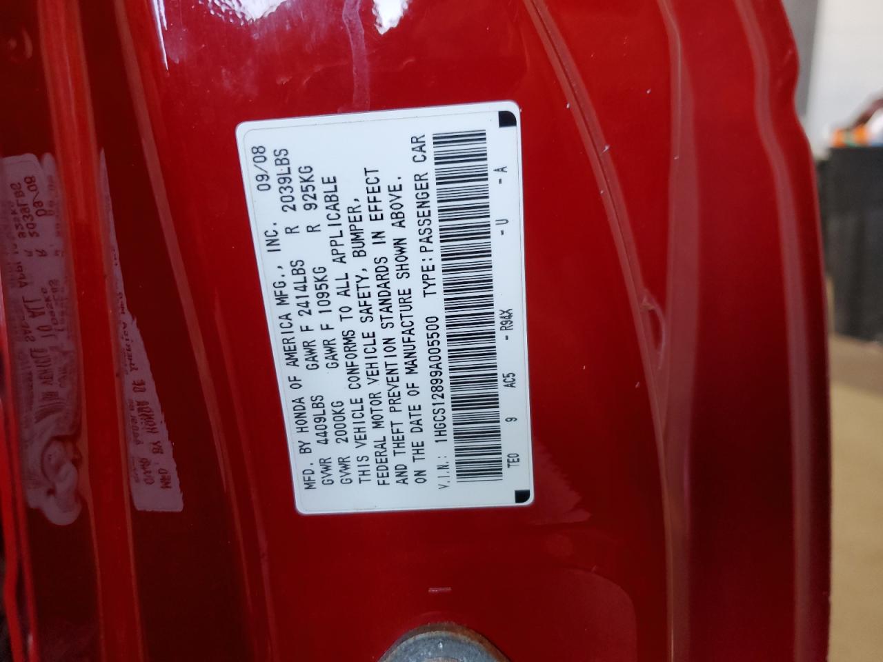 2009 Honda Accord Exl VIN: 1HGCS12899A005500 Lot: 82274085