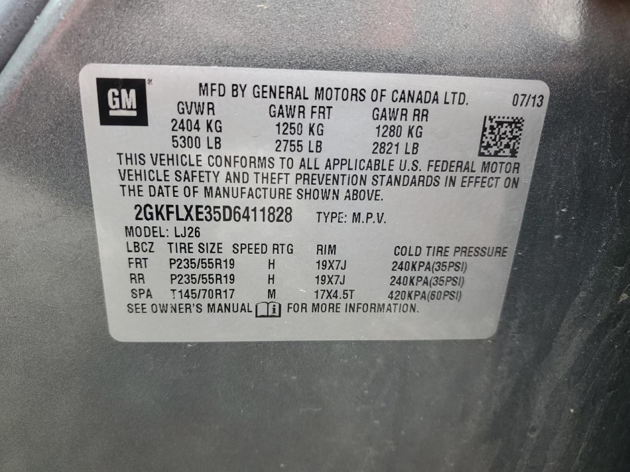 2013 GMC Terrain Slt VIN: 2GKFLXE35D6411828 Lot: 90702465