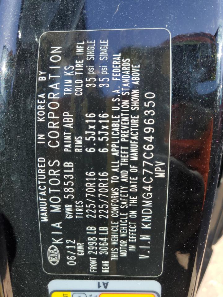 2012 Kia Sedona Lx VIN: KNDMG4C77C6496350 Lot: 89621275