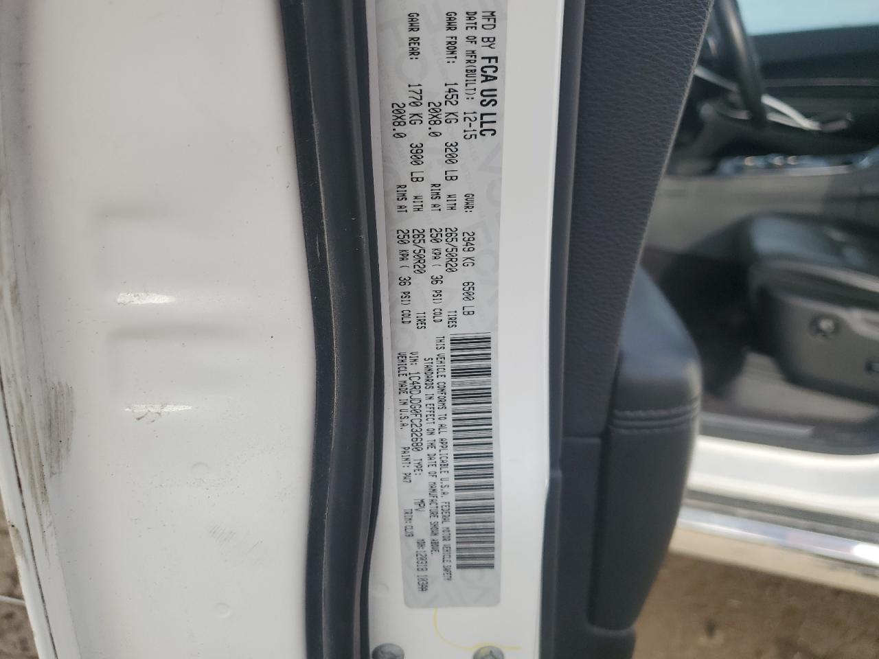 2015 Dodge Durango Limited VIN: 1C4RDJDG0FC232680 Lot: 82584845