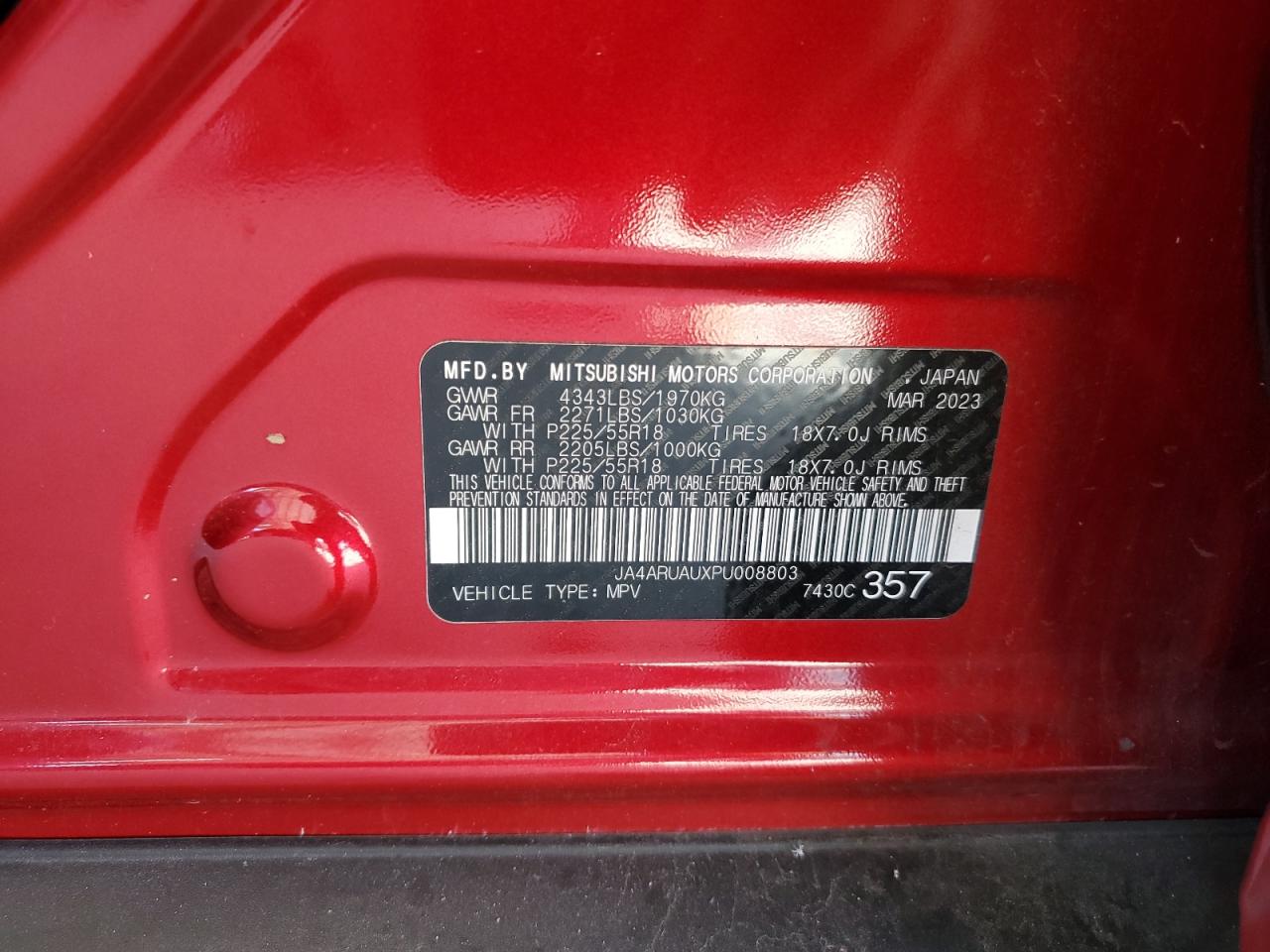 2023 Mitsubishi Outlander Sport S/Se VIN: JA4ARUAUXPU008803 Lot: 84550955
