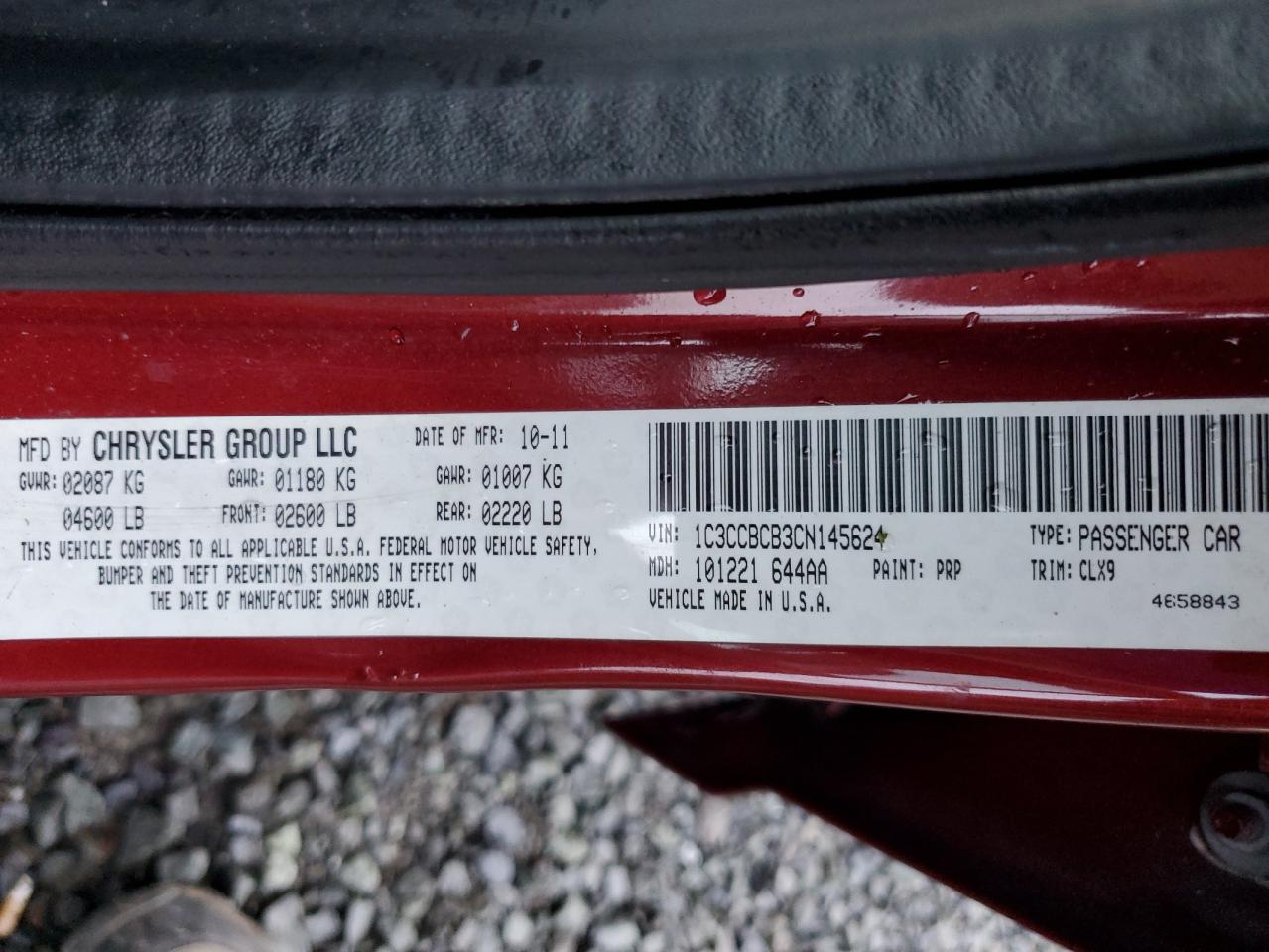 2012 Chrysler 200 Limited VIN: 1C3CCBCB3CN145624 Lot: 86189955