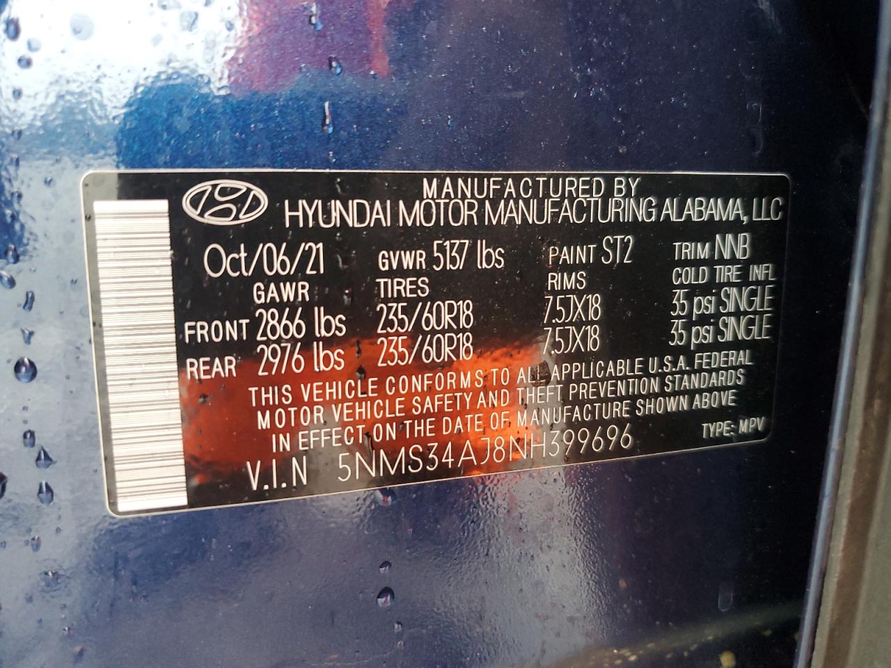 2022 Hyundai Santa Fe Sel VIN: 5NMS34AJ8NH399696 Lot: 85540165