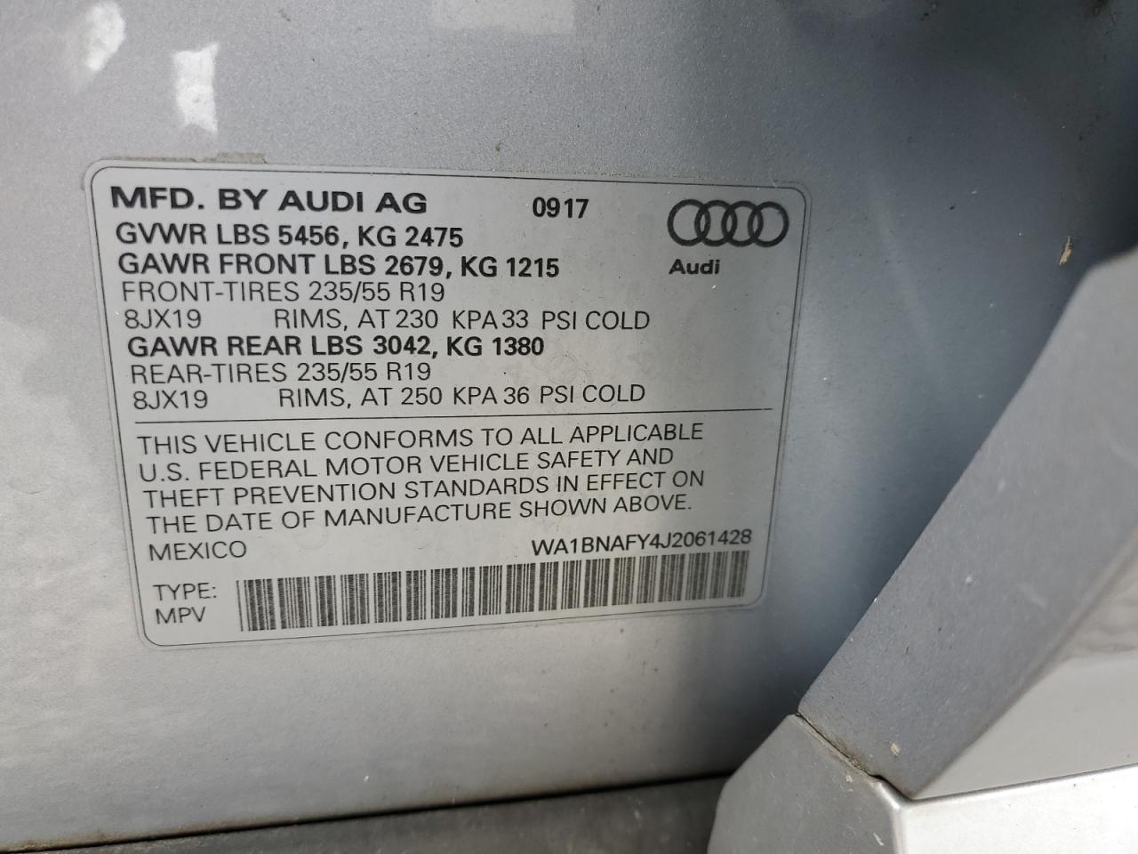 2018 Audi Q5 Premium Plus VIN: WA1BNAFY4J2061428 Lot: 87186035