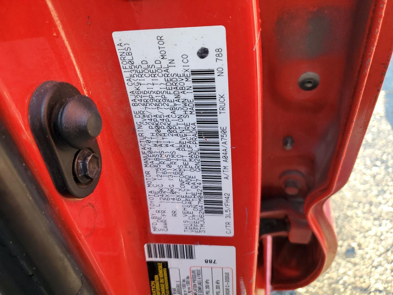 2007 Toyota Tacoma Double Cab Prerunner VIN: 3TMJU62N47M042747 Lot: 90518145