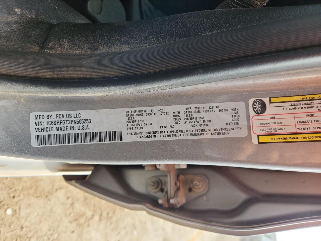 2023 Ram 1500 Tradesman VIN: 1C6SRFGT2PN505253 Lot: 85321815