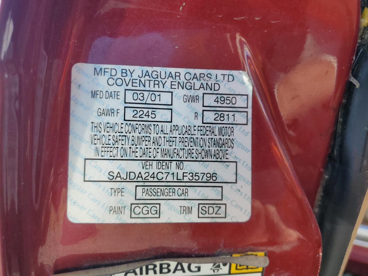 2001 Jaguar Vandenplas VIN: SAJDA24C71LF35796 Lot: 82292815