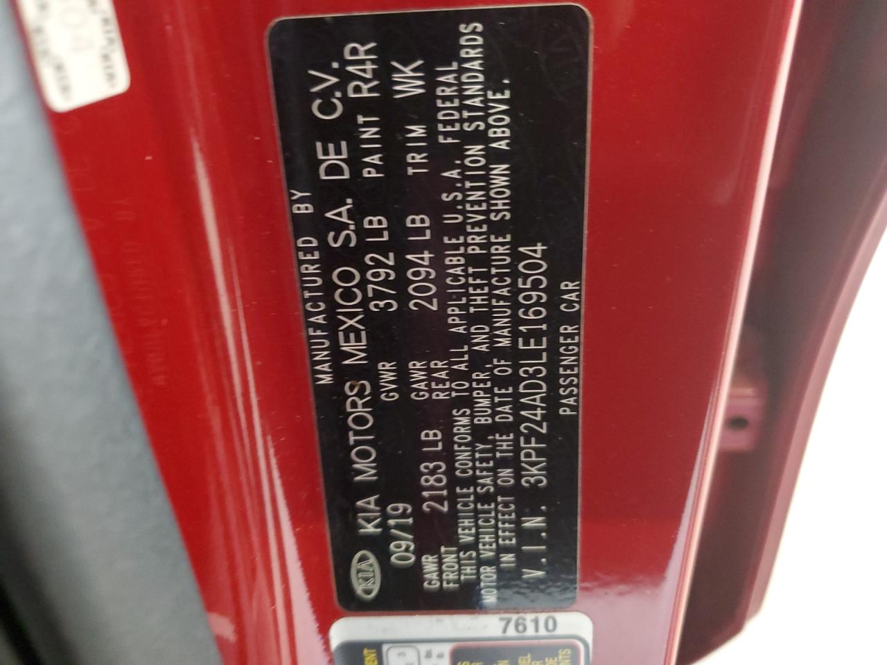 2020 Kia Forte Fe VIN: 3KPF24AD3LE169504 Lot: 82617255