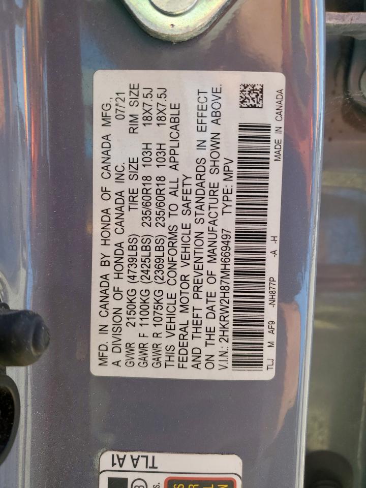 2021 Honda Cr-V Exl VIN: 2HKRW2H87MH669497 Lot: 82372445