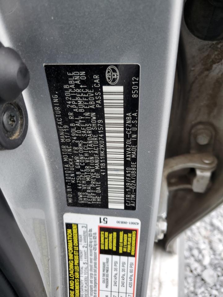 2019 Toyota Camry L VIN: 4T1B11HK2KU741579 Lot: 84891815