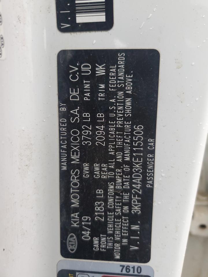2019 Kia Forte Fe VIN: 3KPF24AD3KE115506 Lot: 89556205