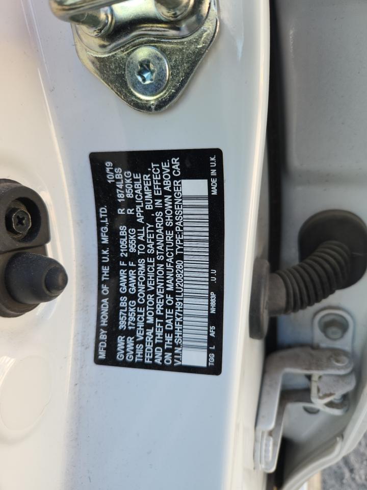 2020 Honda Civic Sport Touring VIN: SHHFK7H91LU208280 Lot: 86723415