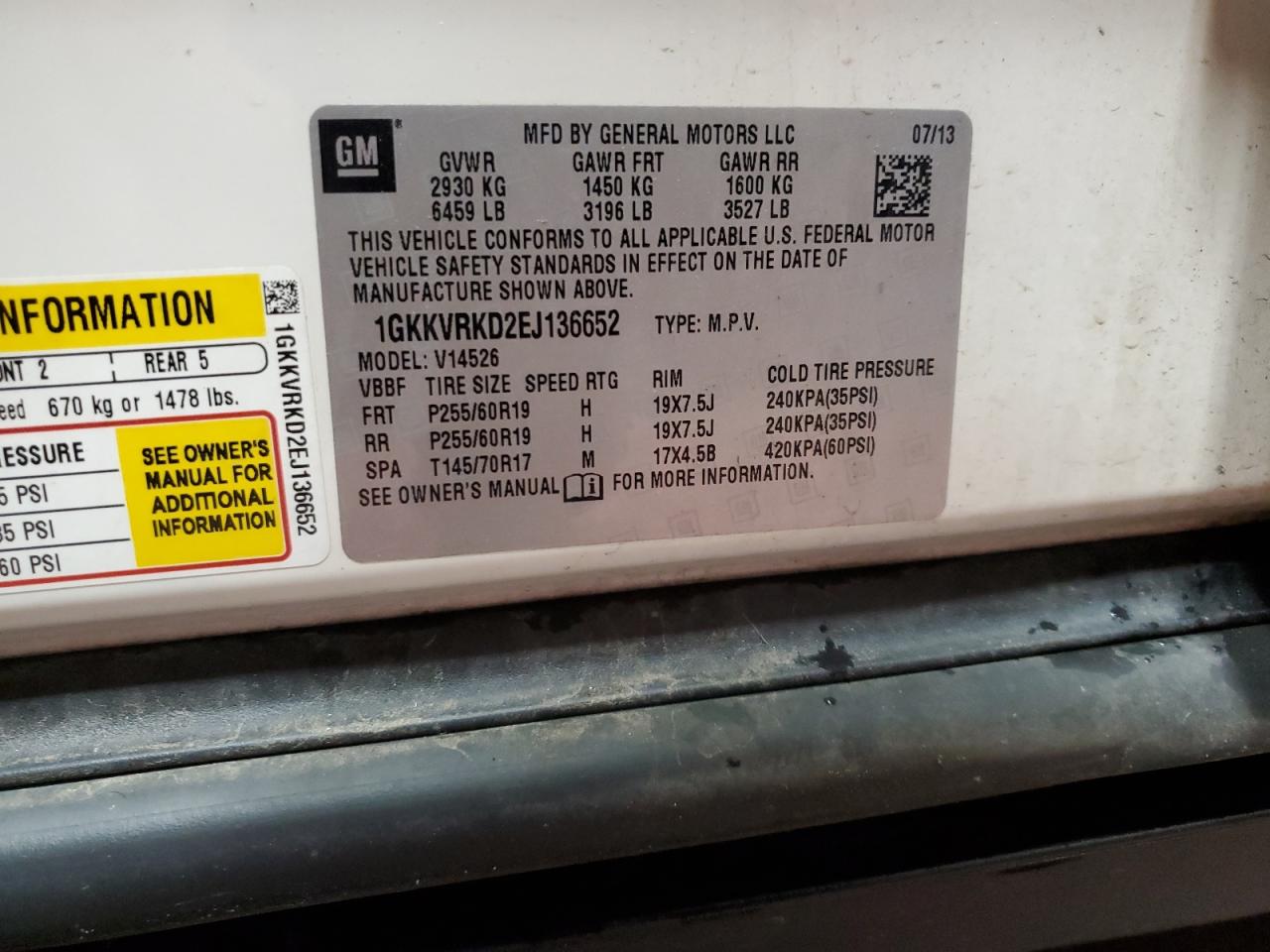 2014 GMC Acadia Slt-1 VIN: 1GKKVRKD2EJ136652 Lot: 86994435