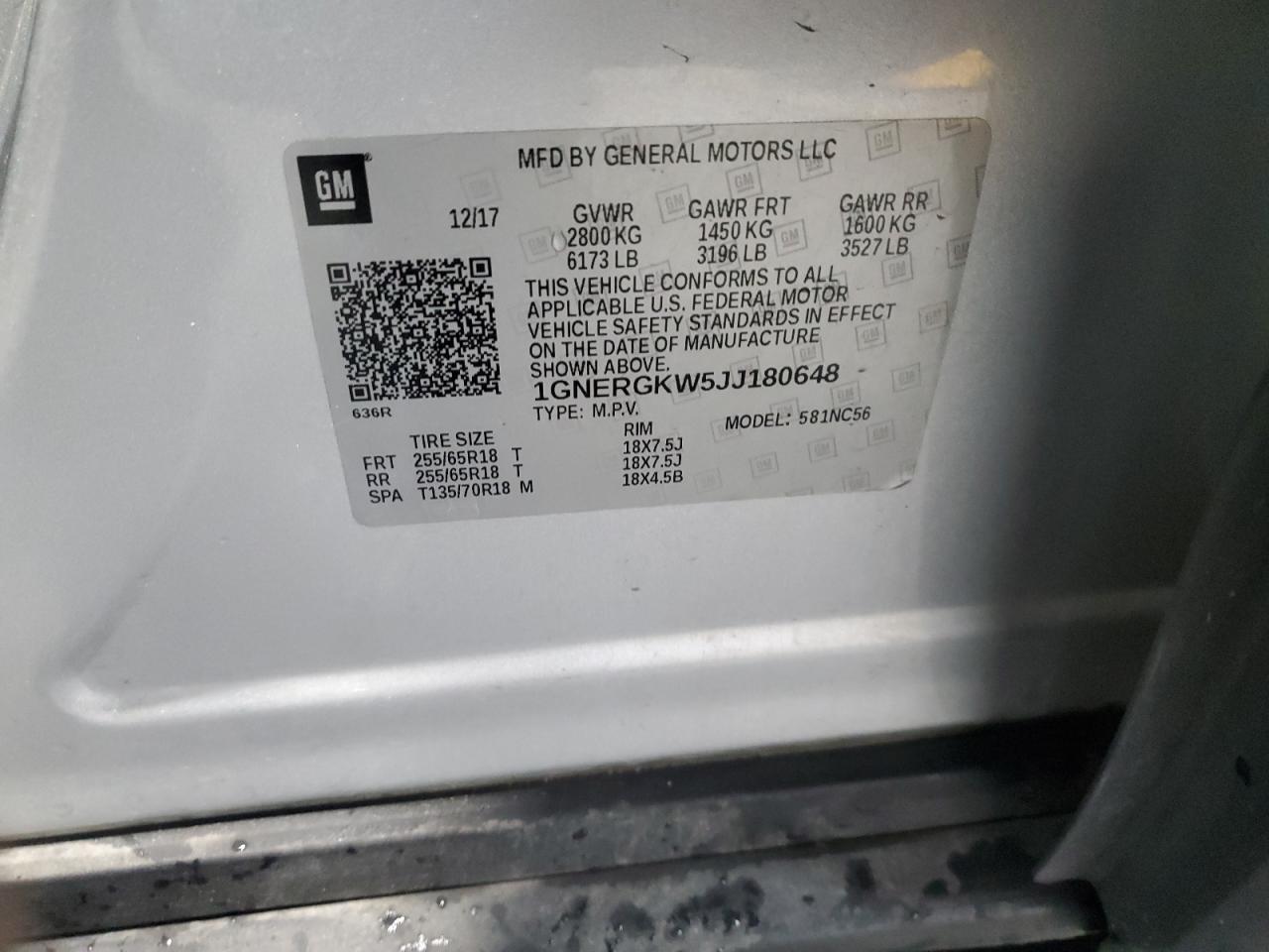 2018 Chevrolet Traverse Lt VIN: 1GNERGKW5JJ180648 Lot: 90367055