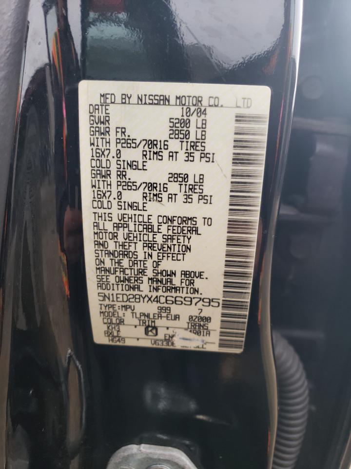 2004 Nissan Xterra Xe VIN: 5N1ED28YX4C669795 Lot: 90483945