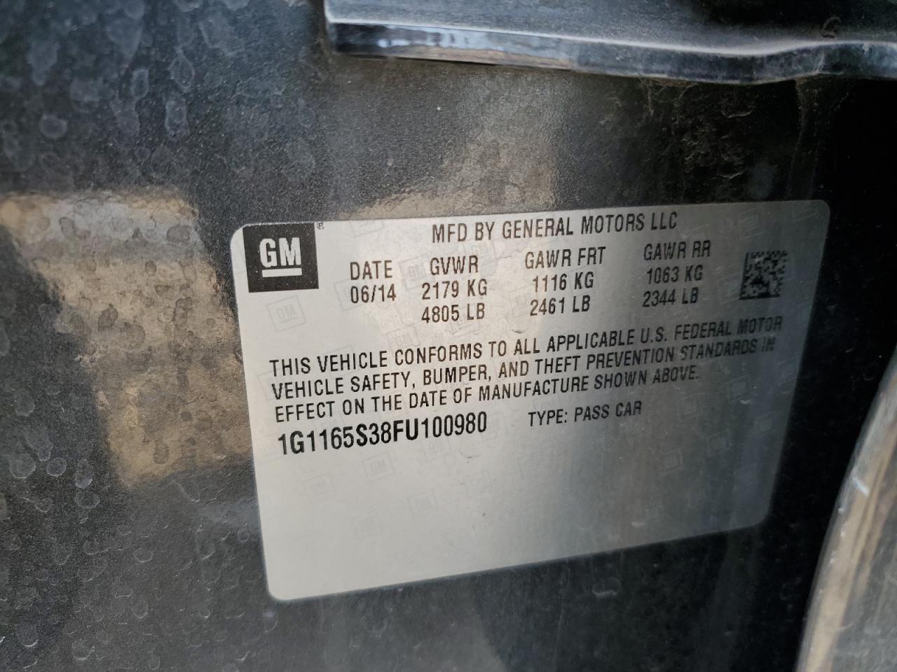 2015 Chevrolet Impala Ltz VIN: 1G1165S38FU100980 Lot: 82404475