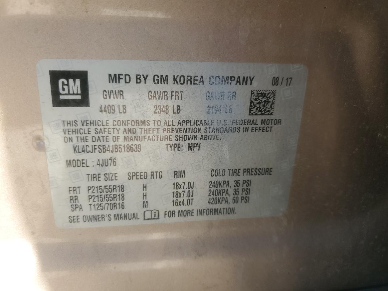 2018 Buick Encore Preferred Ii VIN: KL4CJFSB4JB518639 Lot: 85926585