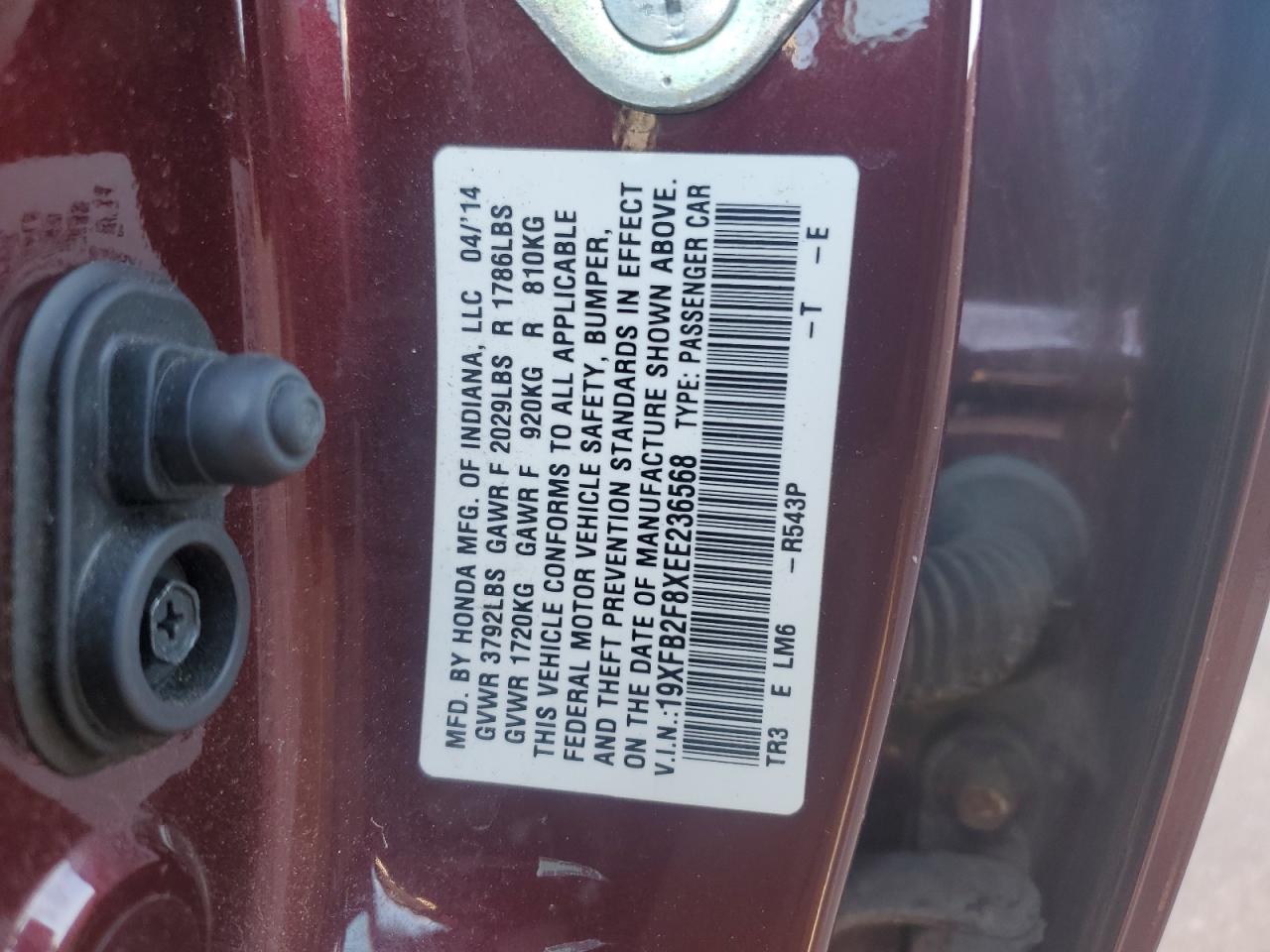 2014 Honda Civic Ex VIN: 19XFB2F8XEE236568 Lot: 82265335