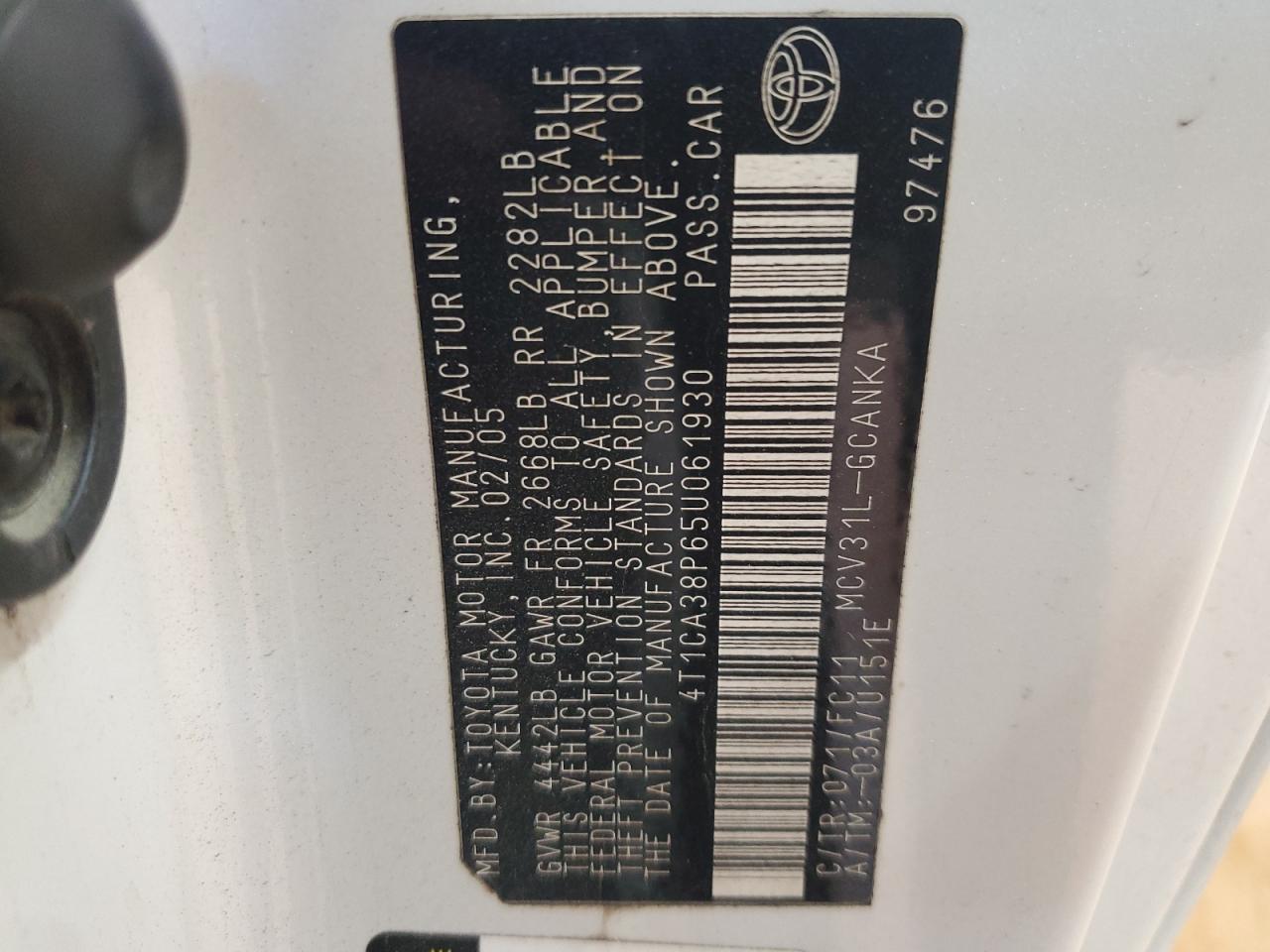 2005 Toyota Camry Solara Se VIN: 4T1CA38P65U061930 Lot: 85853625