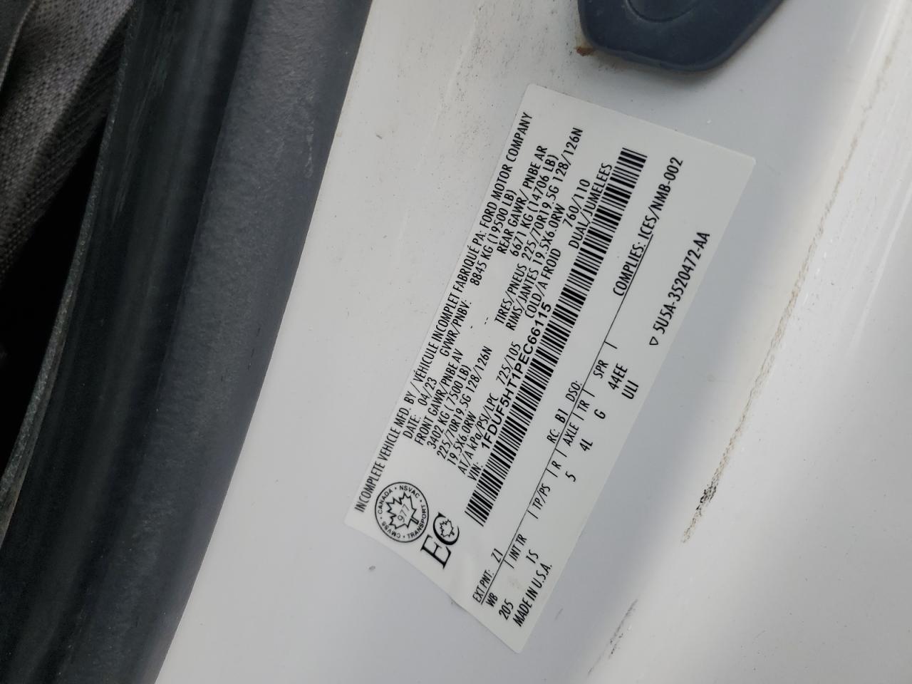 2023 Ford F550 Super Duty VIN: 1FDUF5HT1PEC66115 Lot: 90586165