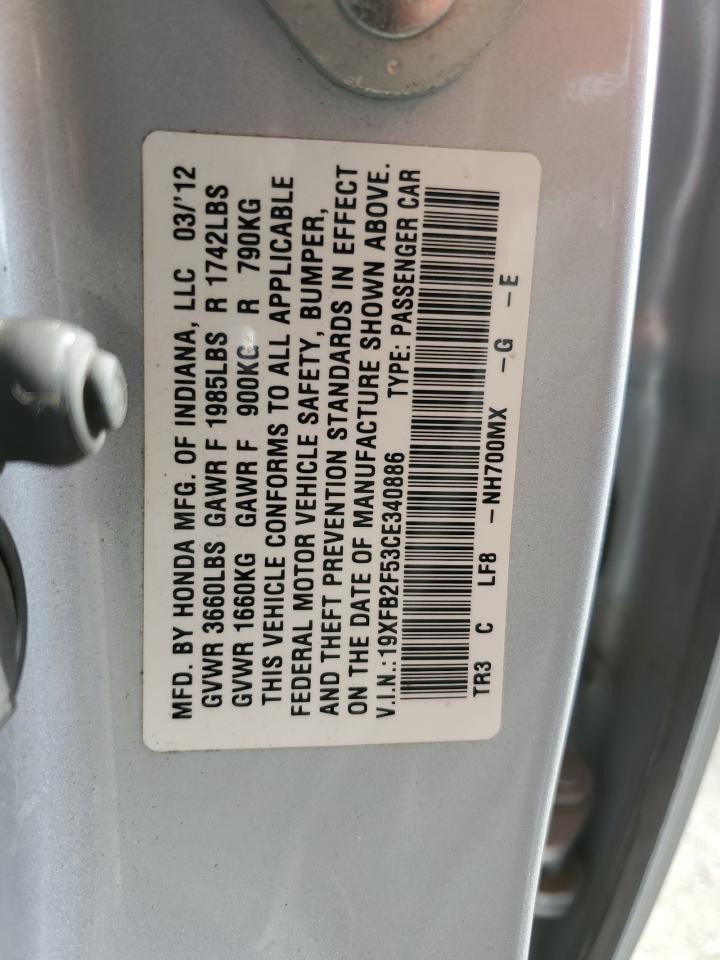 2012 Honda Civic Lx VIN: 19XFB2F53CE340886 Lot: 84981685