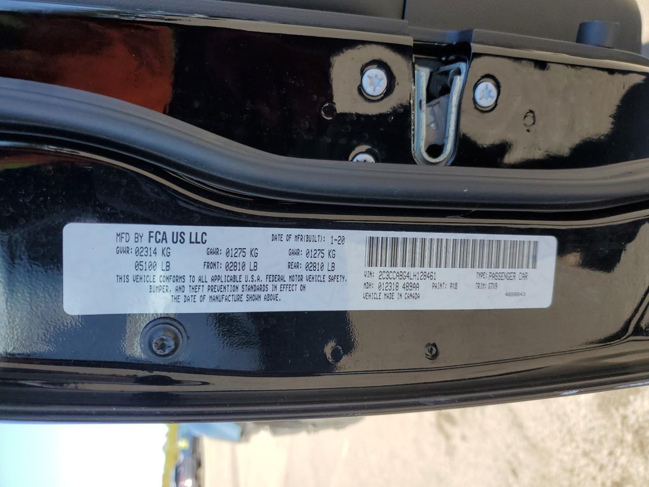 2020 Chrysler 300 S VIN: 2C3CCABG4LH128461 Lot: 86813255