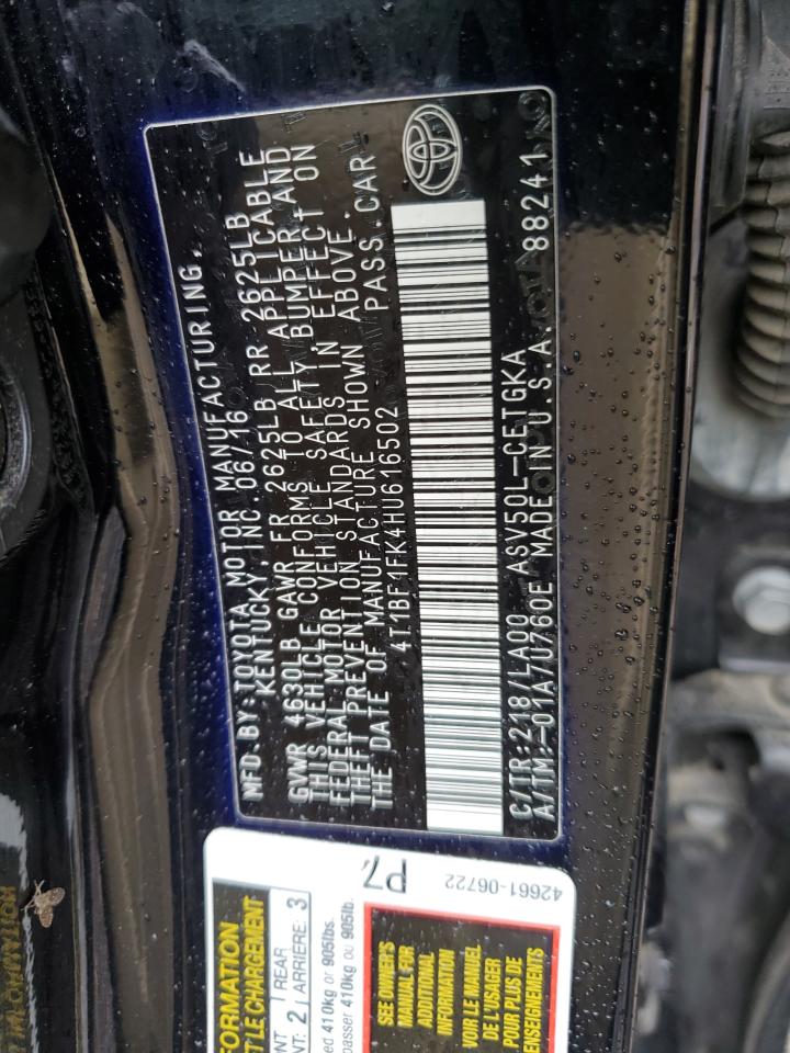 2017 Toyota Camry Le VIN: 4T1BF1FK4HU616502 Lot: 86138025