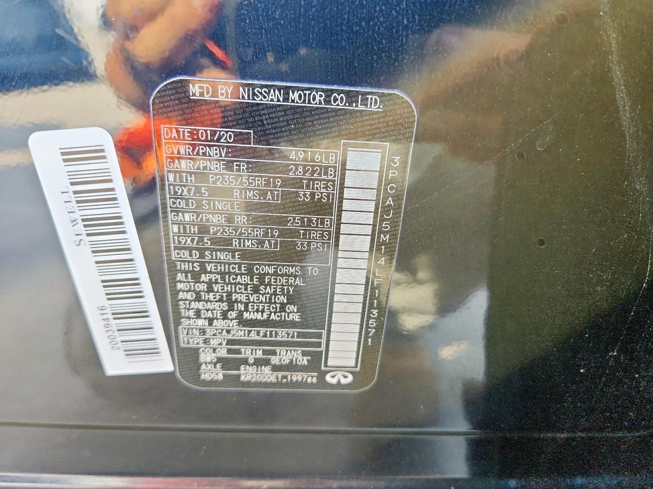 2020 Infiniti Qx50 Pure VIN: 3PCAJ5M14LF113571 Lot: 84548555