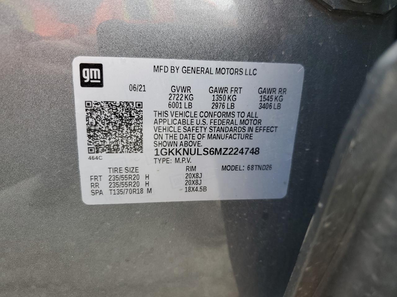 2021 GMC Acadia Slt VIN: 1GKKNULS6MZ224748 Lot: 86740375