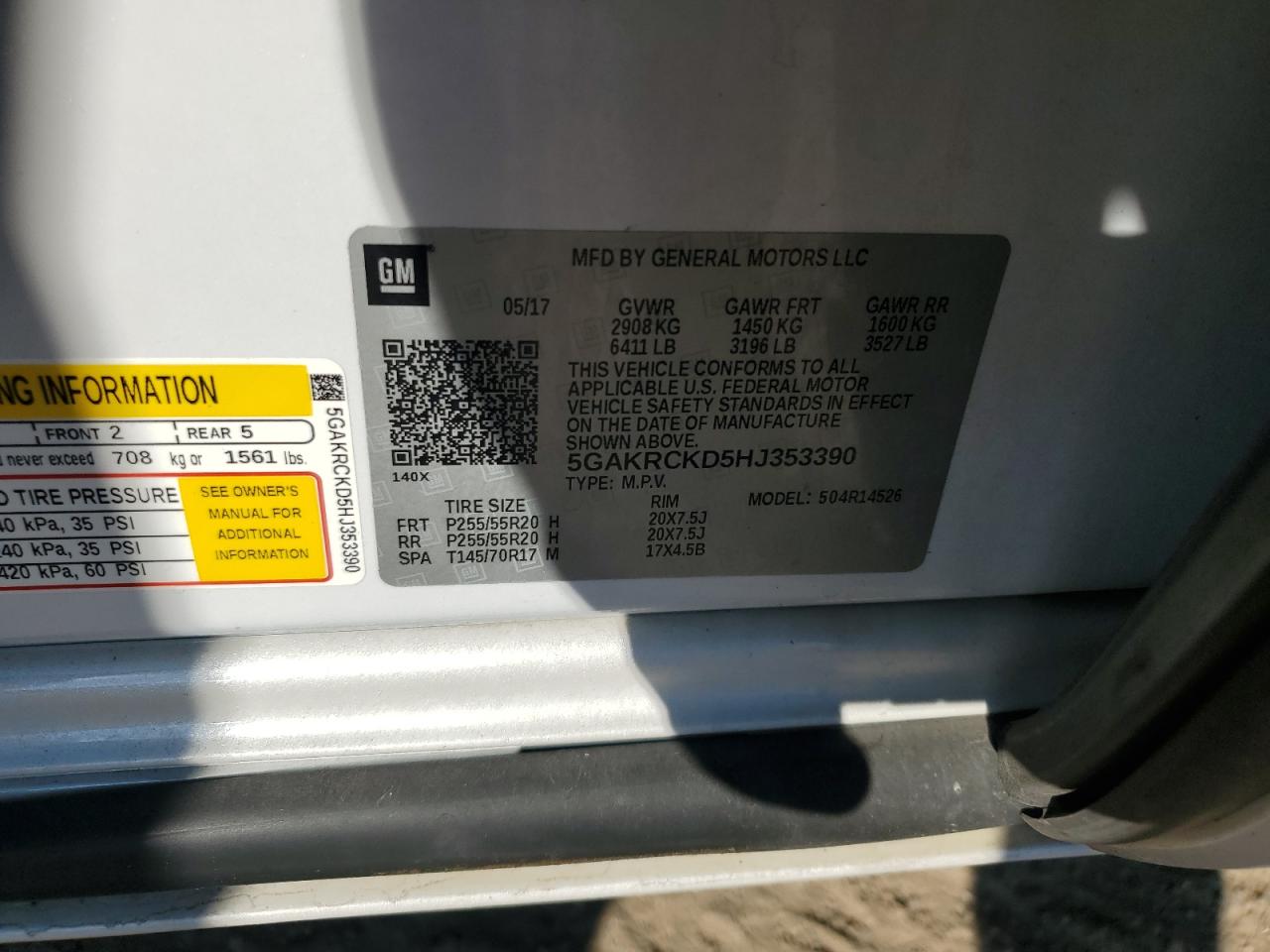 2017 Buick Enclave VIN: 5GAKRCKD5HJ353390 Lot: 85582055