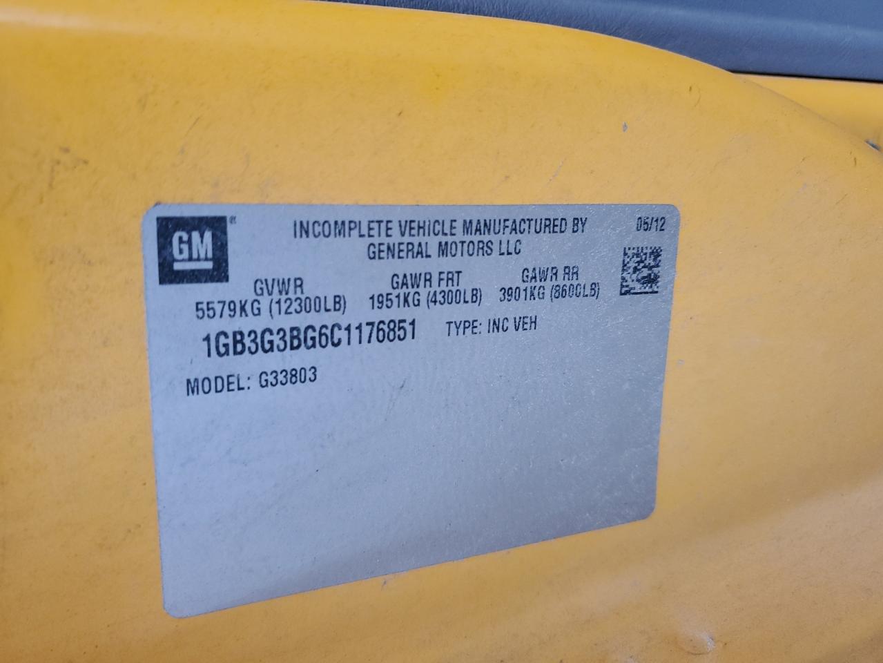 2012 Thomas Minotour G3500 - School Bus VIN: 1GB3G3BG6C1176851 Lot: 84648305