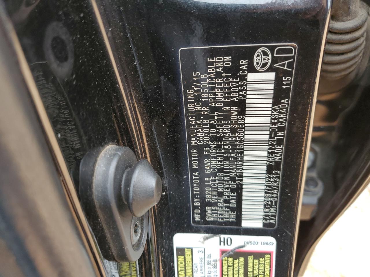 2016 Toyota Corolla L VIN: 2T1BURHE1GC560689 Lot: 85710045