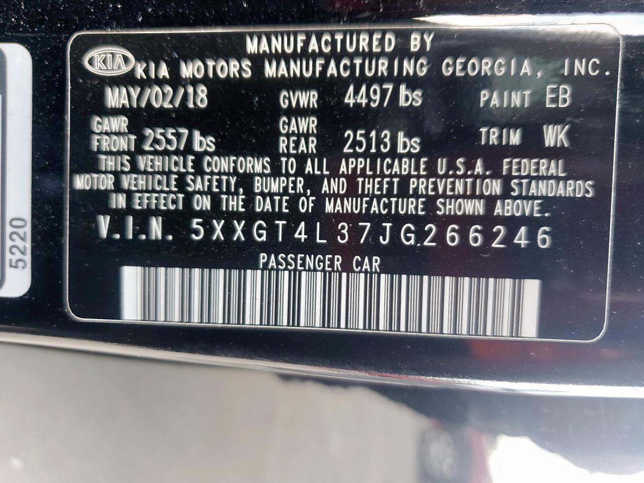 2018 Kia Optima Lx VIN: 5XXGT4L37JG266246 Lot: 85107535