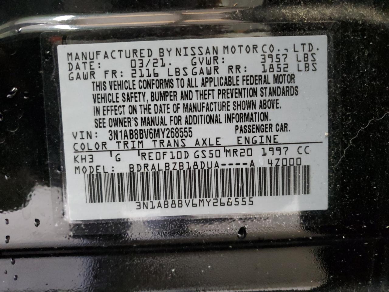 2021 Nissan Sentra S VIN: 3N1AB8BV6MY268555 Lot: 82338175