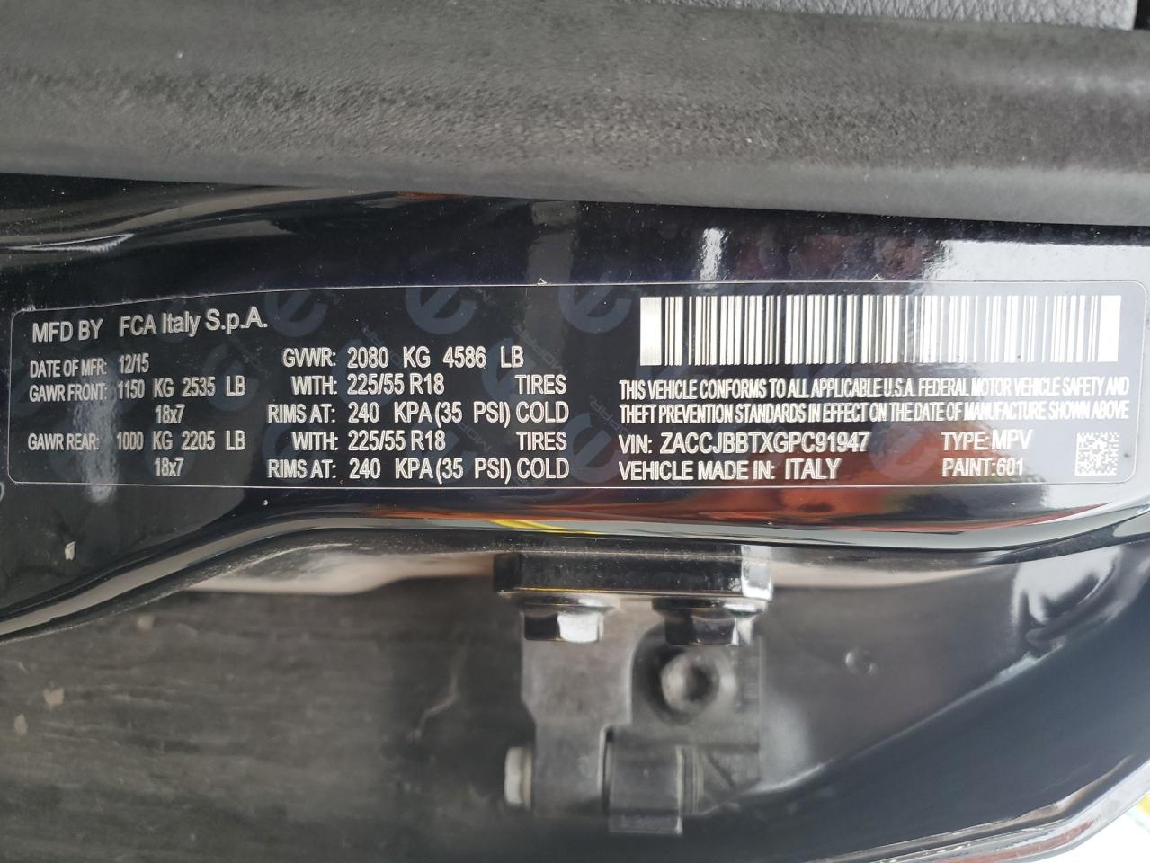 2016 Jeep Renegade Latitude VIN: ZACCJBBTXGPC91947 Lot: 86141485