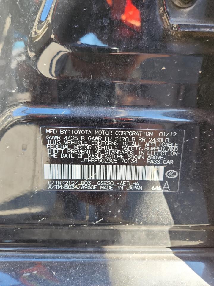 2012 Lexus Is 250 VIN: JTHBF5C23C5170134 Lot: 82599495
