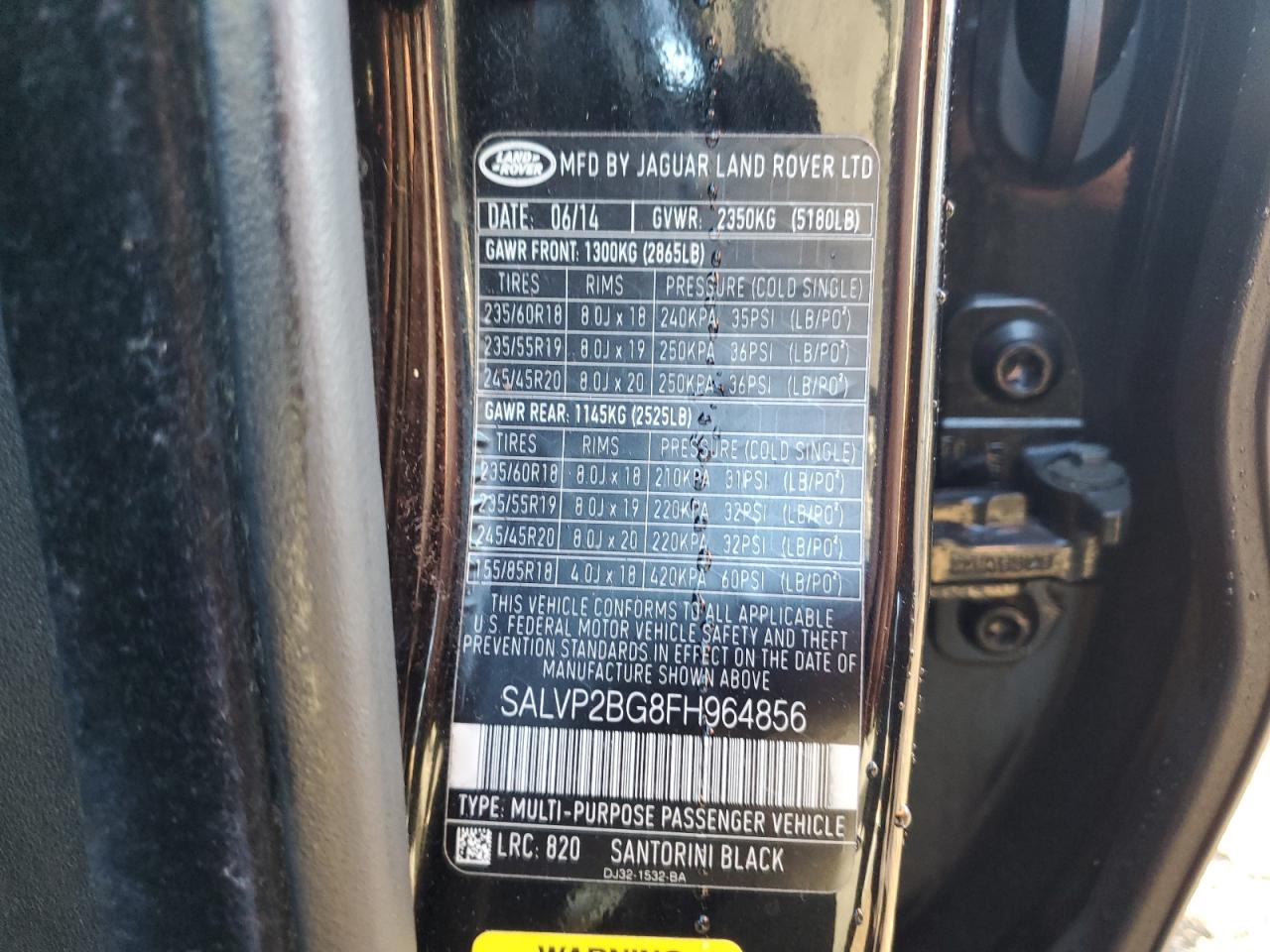 2015 Land Rover Range Rover Evoque Pure Plus VIN: SALVP2BG8FH964856 Lot: 89670155