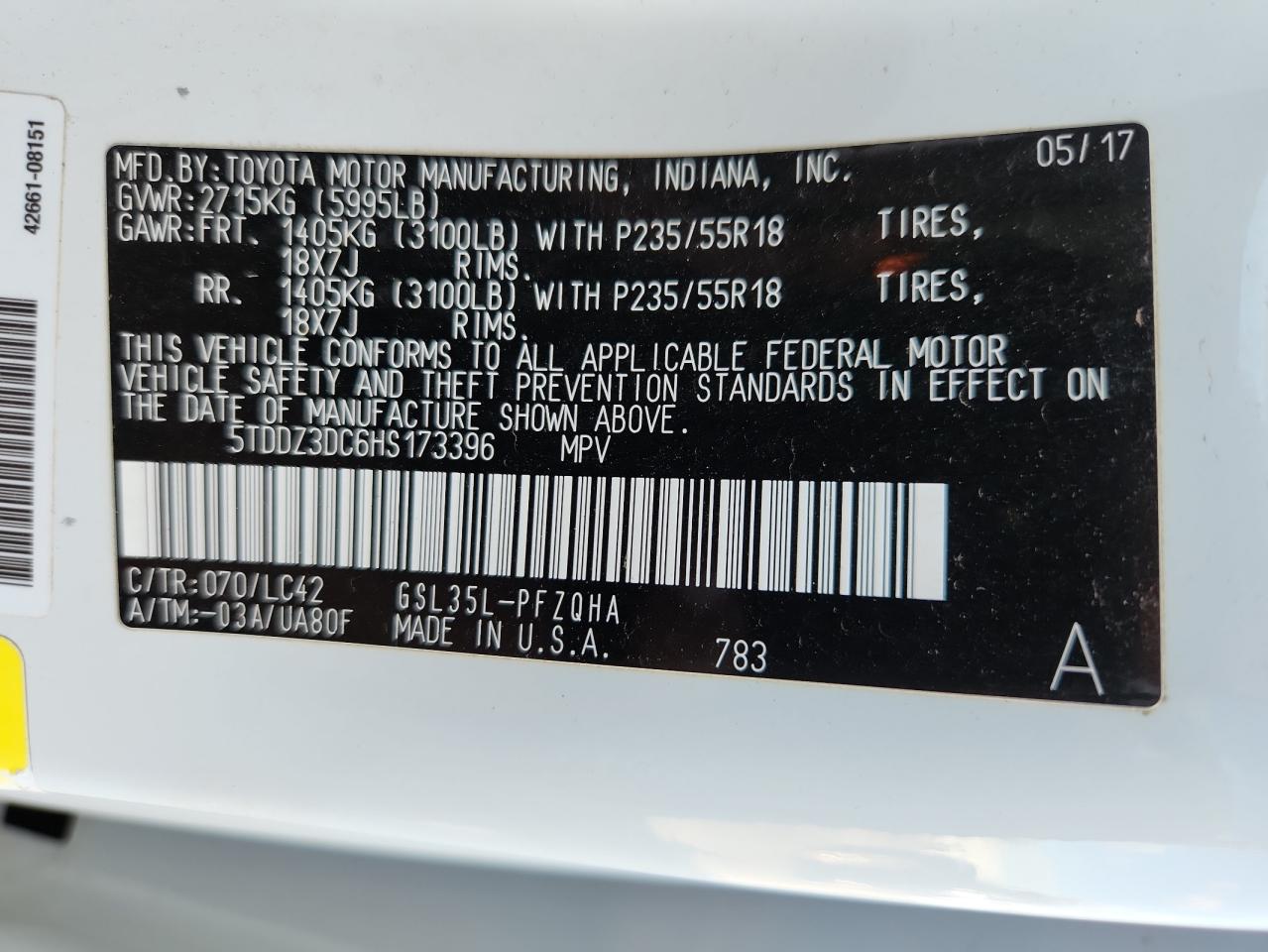 2017 Toyota Sienna Xle VIN: 5TDDZ3DC6HS173396 Lot: 82459485